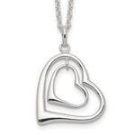 Sterling Silver Rhodium-plated Polished Double Heart Necklace