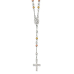 Sterling Silver Yellow and Rose Flash Gold-plated Polished Beaded Rosary Necklace