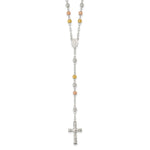 Sterling Silver Rose and Yellow Gold-plated Polished Beads Rosary