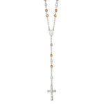 Sterling Silver Rose and Yellow Gold-plated Polished Mirror Beaded Rosary