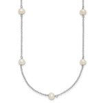 Sterling Silver Rhodium-plated 5- White Near-Round Freshwater Cultured Pearl 8-Station Necklace