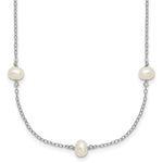 Sterling Silver Rhodium-plated 4- White Near-Round Freshwater Cultured Pearl 9-Station Necklace