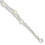 Sterling Silver 6- White Rice Freshwater Cultured Pearl 2-Strand Bracelet