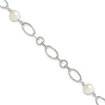Sterling Silver Polished 7- White Semi-Round Freshwater Cultured Pearl Bracelet