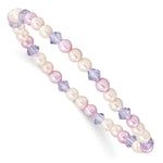 Children's Pink, Purple & White Shell Bead & Crystal Stretch Bracelet