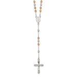 Sterling Silver Polished Rose/Yellow Gold-pld Bead Rosary Necklace