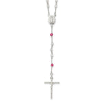 Sterling Silver Polished Pink and Clear Crystal Beaded Rosary Necklace