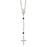 Sterling Silver Polished Black Crystal Beaded Rosary Necklace