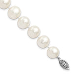 Sterling Silver Rhodium-plated 11- White Near-Round Freshwater Cultured Pearl Bracelet