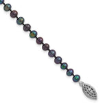 Sterling Silver Rhodium-plated 4- Black Near-Round Freshwater Cultured Pearl Bracelet