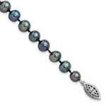 Sterling Silver Rhodium-plated 6- Black Near-Round Freshwater Cultured Pearl Bracelet