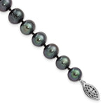 Sterling Silver Rhodium-plated 8- Black Near-Round Freshwater Cultured Pearl Bracelet
