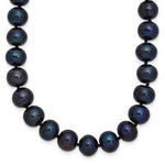 Sterling Silver Rhodium-plated 8- Black Near-Round Freshwater Cultured Pearl Necklace