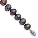 Sterling Silver Rhodium-plated 9- Black Near-Round Freshwater Cultured Pearl Bracelet