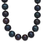 Sterling Silver Rhodium-plated 10- Black Near-Round Freshwater Cultured Pearl Necklace