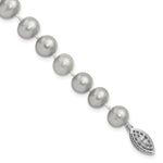 Sterling Silver Rhodium-plated 7- Grey Near-Round Freshwater Cultured Pearl Bracelet