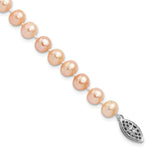Sterling Silver Rhodium-plated 6- Pink Near-Round Freshwater Cultured Pearl Bracelet