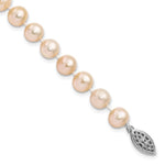 Sterling Silver Rhodium-plated 7- Pink Near-Round Freshwater Cultured Pearl Bracelet