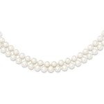 Sterling Silver Rhodium-plated 7.5- White Semi-Round Freshwater Cultured Pearl 2-Strand Necklace