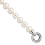 Sterling Silver Rhodium-plated 9- White Near-Round Freshwater Cultured Pearl and CZ Fancy Bracelet