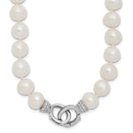 Sterling Silver Rhodium-plated 9- White Near-Round Freshwater Cultured Pearl and CZ Clasp Adjustable Necklace