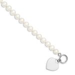 Sterling Silver Rhodium-plated 8- White Near-Round Freshwater Cultured Pearl Heart Toggle Bracelet