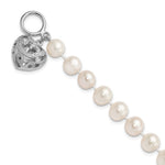 Sterling Silver Rhodium-plated 8- White Near-Round Freshwater Cultured Pearl Heart Toggle Bracelet