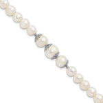 Sterling Silver Rhodium-plated 7- White Near-Round Freshwater Cultured Pearl Fancy Bracelet