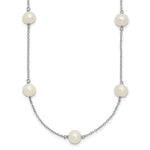 Sterling Silver Rhodium-plated 7- White Near-Round Freshwater Cultured Pearl 9-Station Necklace