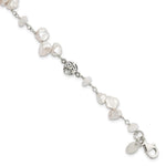 Sterling Silver 7- White Keshi Freshwater Cultured Pearl and Moonstone with Extension Bracelet