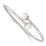 Sterling Silver Rhodium-plated 9- White Button Freshwater Cultured Pearl Flexible Cuff Bangle