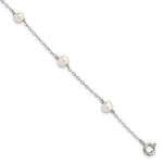 Sterling Silver Rhodium-plated 4- White Semi-Round Freshwater Cultured Pearl 5-Station Bracelet