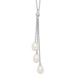 Sterling Silver Rhodium-plated 7- White Teardrop Freshwater Cultured Pearl and CZ Drop Y-Necklace
