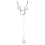 Sterling Silver Rhodium-plated 7- White Teardrop Freshwater Cultured Pearl 13-Station Adjustable Drop Toggle Necklace