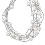 Sterling Silver Rhodium-plated 8- White Semi-Round Freshwater Cultured Pearl Multi Strand Necklace