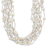 Sterling Silver Rhodium-plated 6- White Semi-Round Freshwater Cultured Pearl Multi Strand Necklace