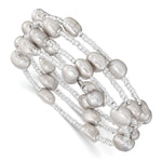 8- Grey Baroque Freshwater Cultured Pearl and Glass Beaded Wrap Bracelet
