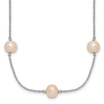 Sterling Silver Rhodium-plated 7- Pink Semi-Round Freshwater Cultured Pearl 9-Station Necklace