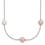 Sterling Silver Rhodium-plated 7- White/Pink/Purple Near-Round Freshwater Cultured Pearl 9-Station Necklace