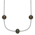 Sterling Silver Rhodium-plated 7- Black Semi-Round Freshwater Cultured Pearl 9-Station Necklace