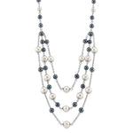 Sterling Silver Rhodium-plated 6- White and Black Freshwater Cultured Pearl Layered with Extension Necklace