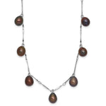 Sterling Silver Rhodium-plated 7- Black Teardrop Freshwater Cultured Pearl Dangle 7-Station Necklace