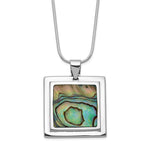 Sterling Silver Rhodium-plated Square Abalone Pendant Necklace