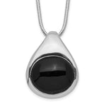 Sterling Silver Rhodium-plated Round Onyx Cabochon Pendant Necklace