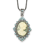 Sterling Silver Antiqued Blue Resin Cameo with Crystal Necklace
