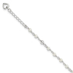 Sterling Silver Polished Plus ext FWC Pearl and Heart Anklet