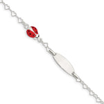 Sterling Silver Polished Engravable Heart Link Red and Black Enameled Ladybug 19x Plate ID Bracelet