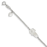 Sterling Silver Engravable Cable Link Teddy Bear 20x Plate Heart Dangle Plus Extender ID Bracelet