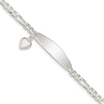 Sterling Silver Polished Engravable Figaro Link Heart Dangle Oval 33x Plate ID Bracelet