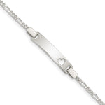 Sterling Silver Engravable Figaro Link Cut-out Heart 27x Plate Baby ID Bracelet
